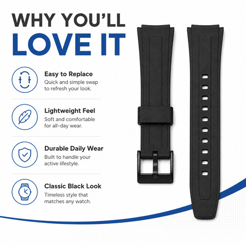 18mm black resin watch strap - 18mm,